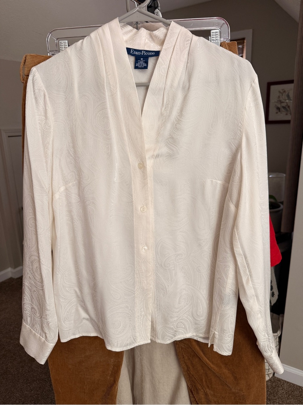Evan Picone Cream Paisley-Textured Button Down Shirt